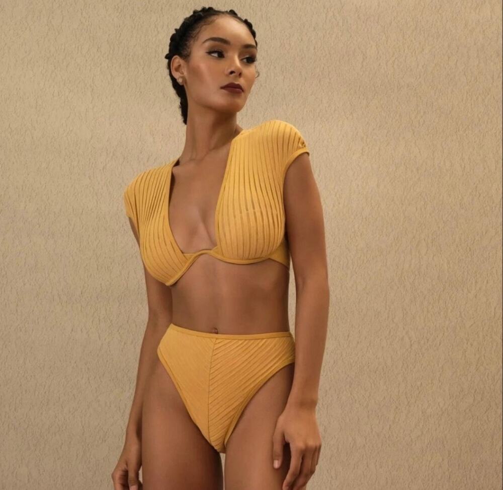 Andrea Iyamah Mustard Pura Bikini Top XS NWT